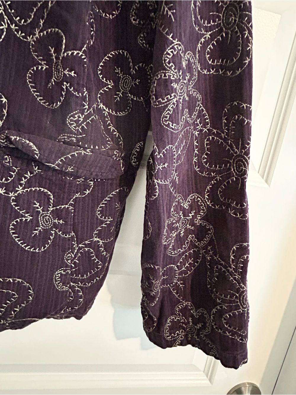 Flax Embroidered Lightweight Corduroy Blazer Purple Size L - Picture 10 of 13